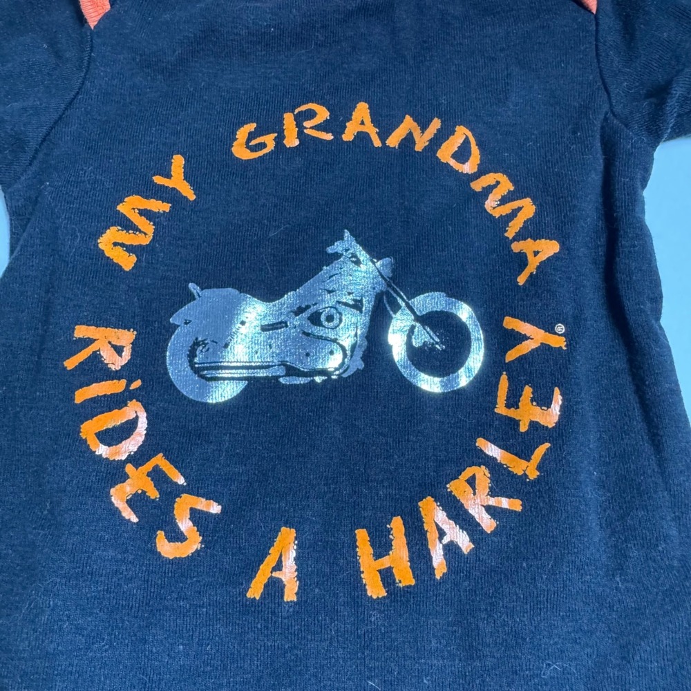 Harley-Davidson Baby Bodysuit 18M Black Orange My Grandma Rides A Harley Cotton